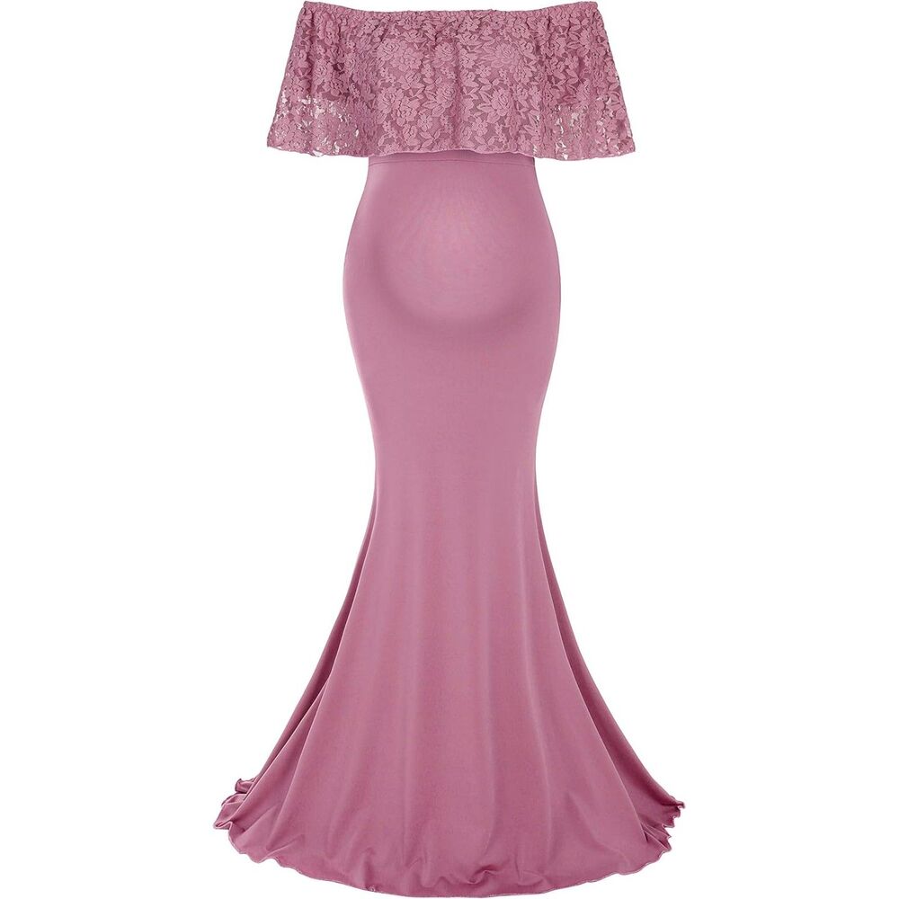 NWT Rose Pink Sz Medium Maternity On / Off The Shoulder Stretch Photoshoot Dress